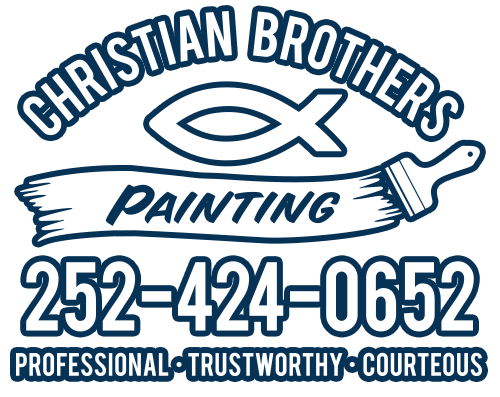 Logo for Christian Brothers Painting with a fish symbol, paintbrush, phone number, and service qualities listed.