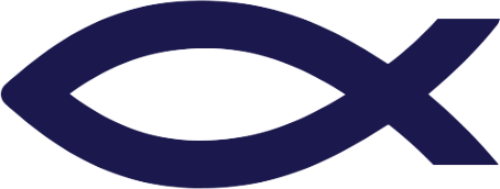 A simple, dark blue outline of a Christian fish symbol on a white background.